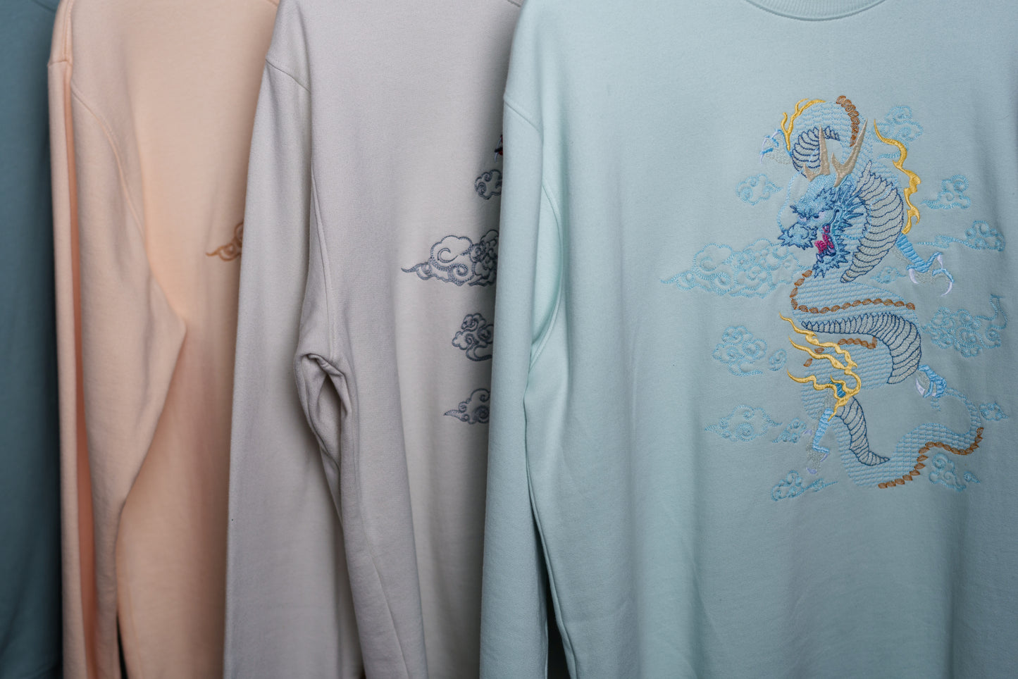 Artic Blue Crew Dragon Embroidered Sweater