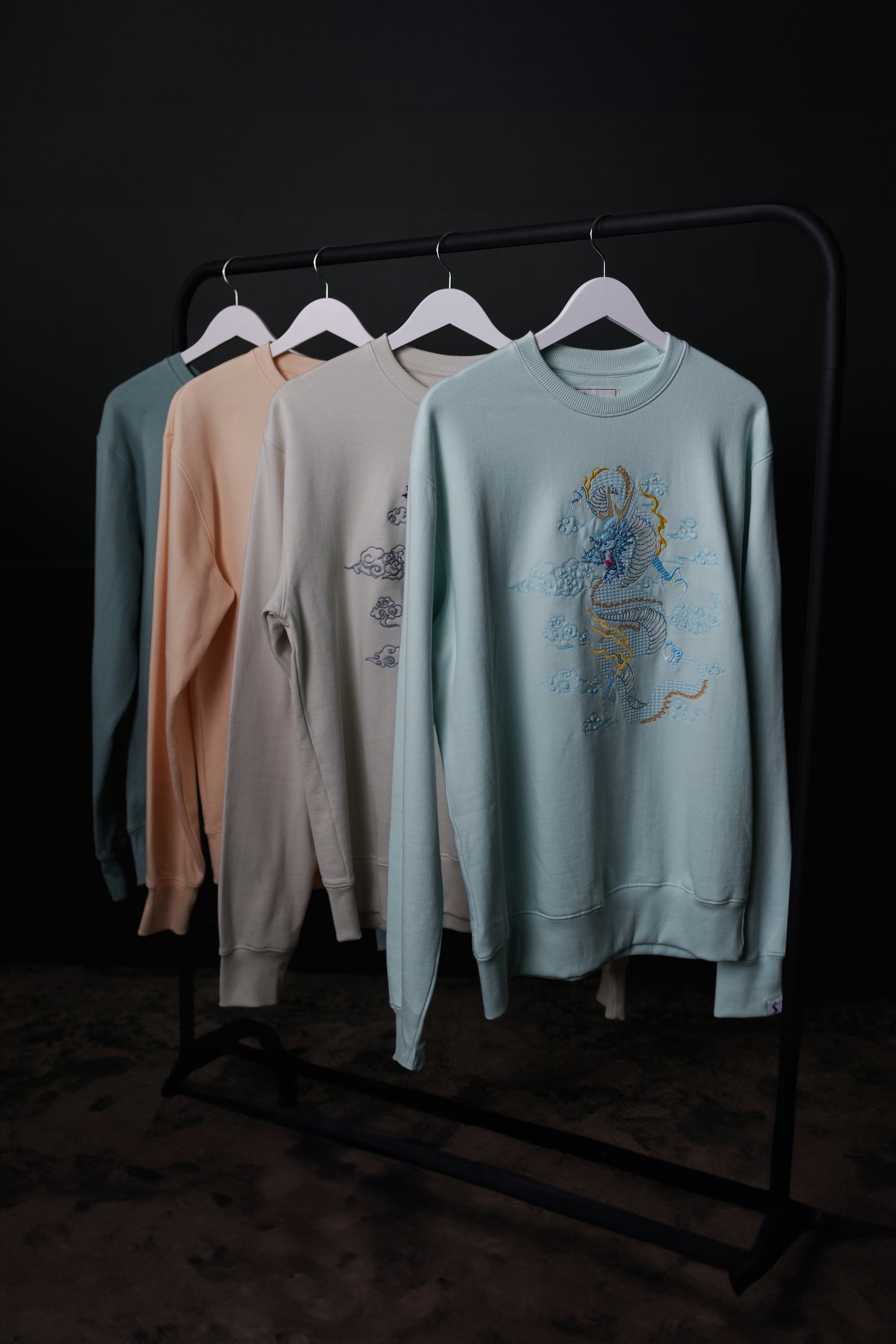 Artic Blue Crew Dragon Embroidered Sweater