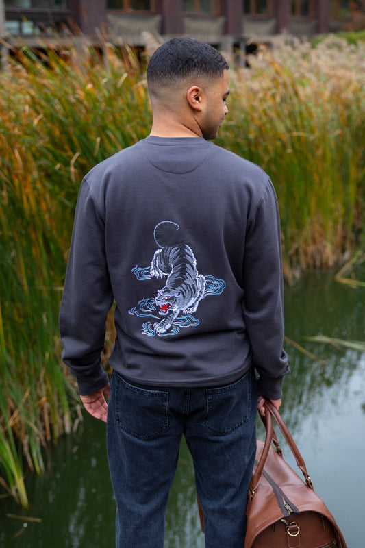 Tiger In The Water Shadow Black Sweater
