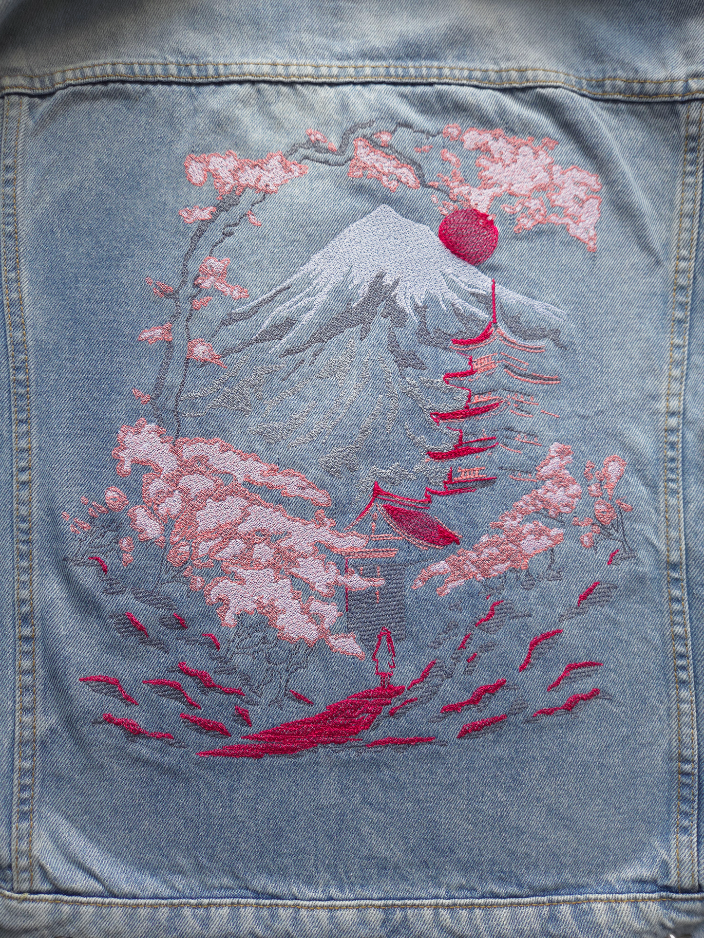 Mount Fuji Embroidered Heavy Denim Jacket