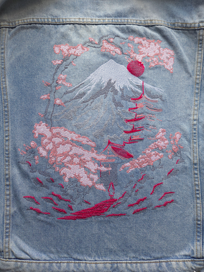 Mount Fuji Embroidered Heavy Denim Jacket